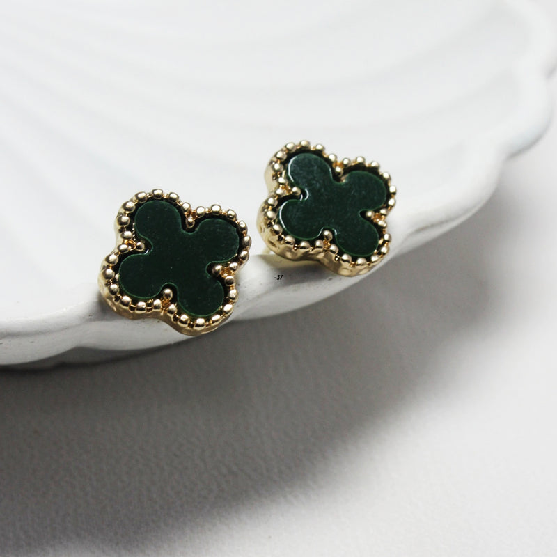 Dark Olive Clover Studs