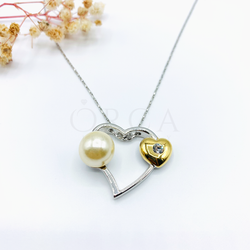 Buy White and Golden Moti Heart Style Silver Pendant For Women Pendant Online in Pakistan