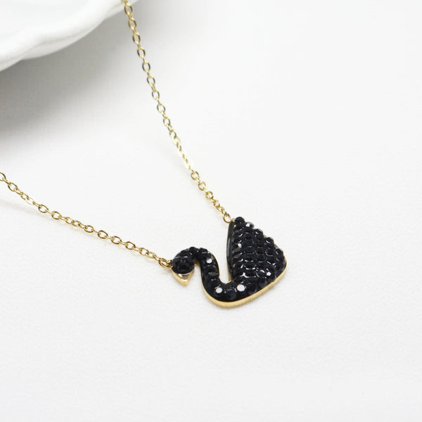 Gorgeous Rose Gold Plated black Swan Pendant Necklace