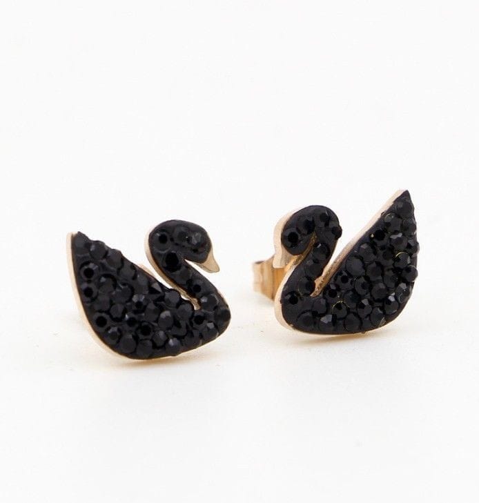Gold Plated Black Toned Swan inspired Stud Earrings